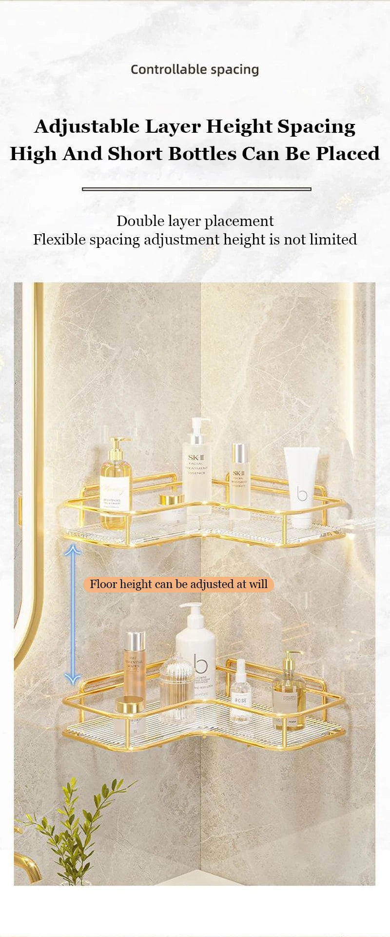 Luxury Acrylic Bathroom Shelf without Drilling Corner