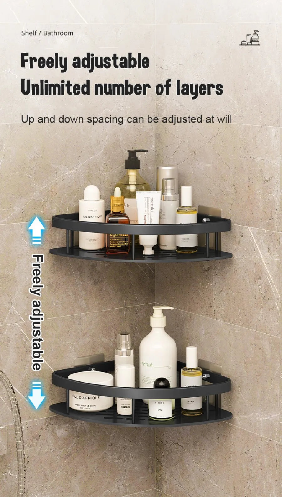 Non perforated Bathroom Shelf Floating Shelf for Wal Bathroom Corner Shelf wall