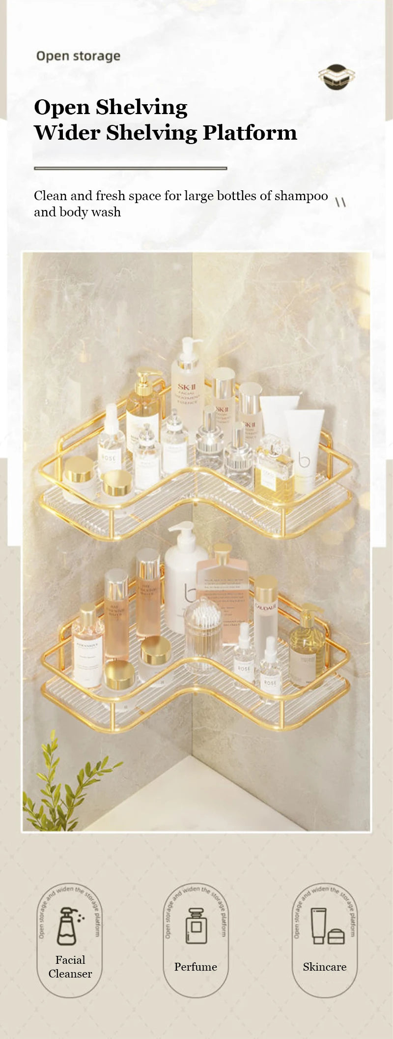 Luxury Acrylic Bathroom Shelf without Drilling Corner