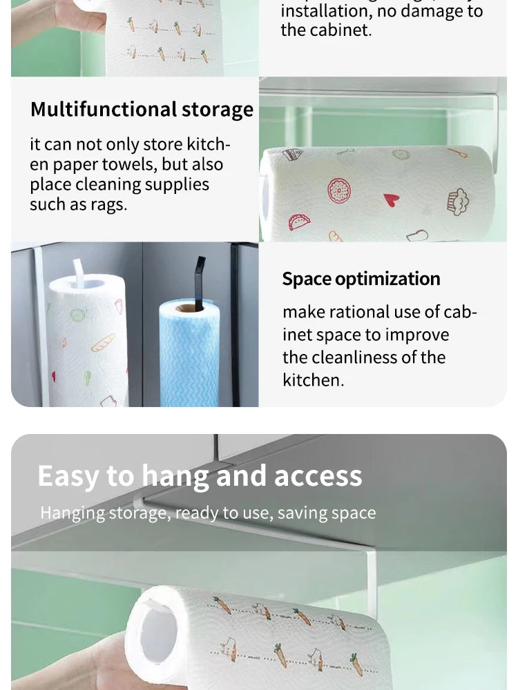 Paper Roll Holder Towel Rack Cling Film Storage Rack Bathroom