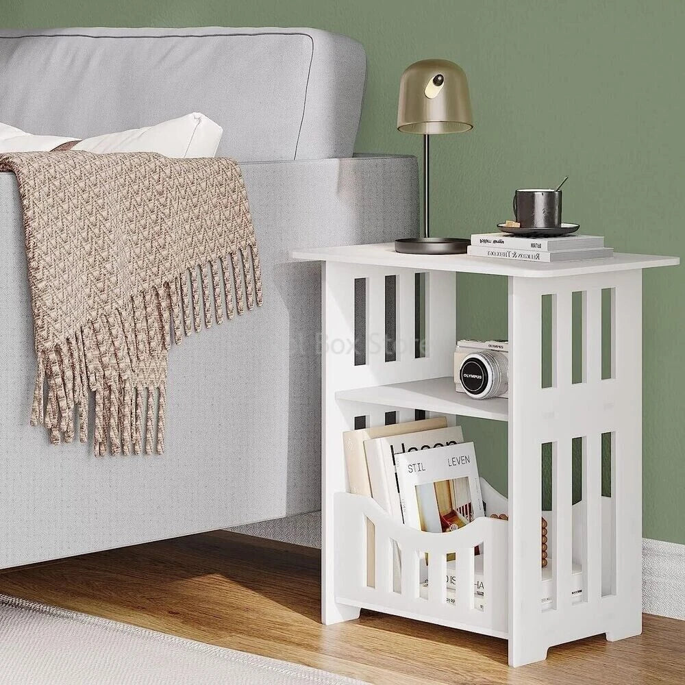 Bedside Table Cabinet Small Square Desks 2-Layers Bookshelf Sundries Holder Living Room