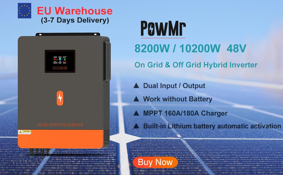 PowMr 6.2KW 4.2KW Hybrid Solar Inverter On Grid Pure Sine Wave Inverter 24V 48V 230V Dual Output with MPPT 120A Solar Charger