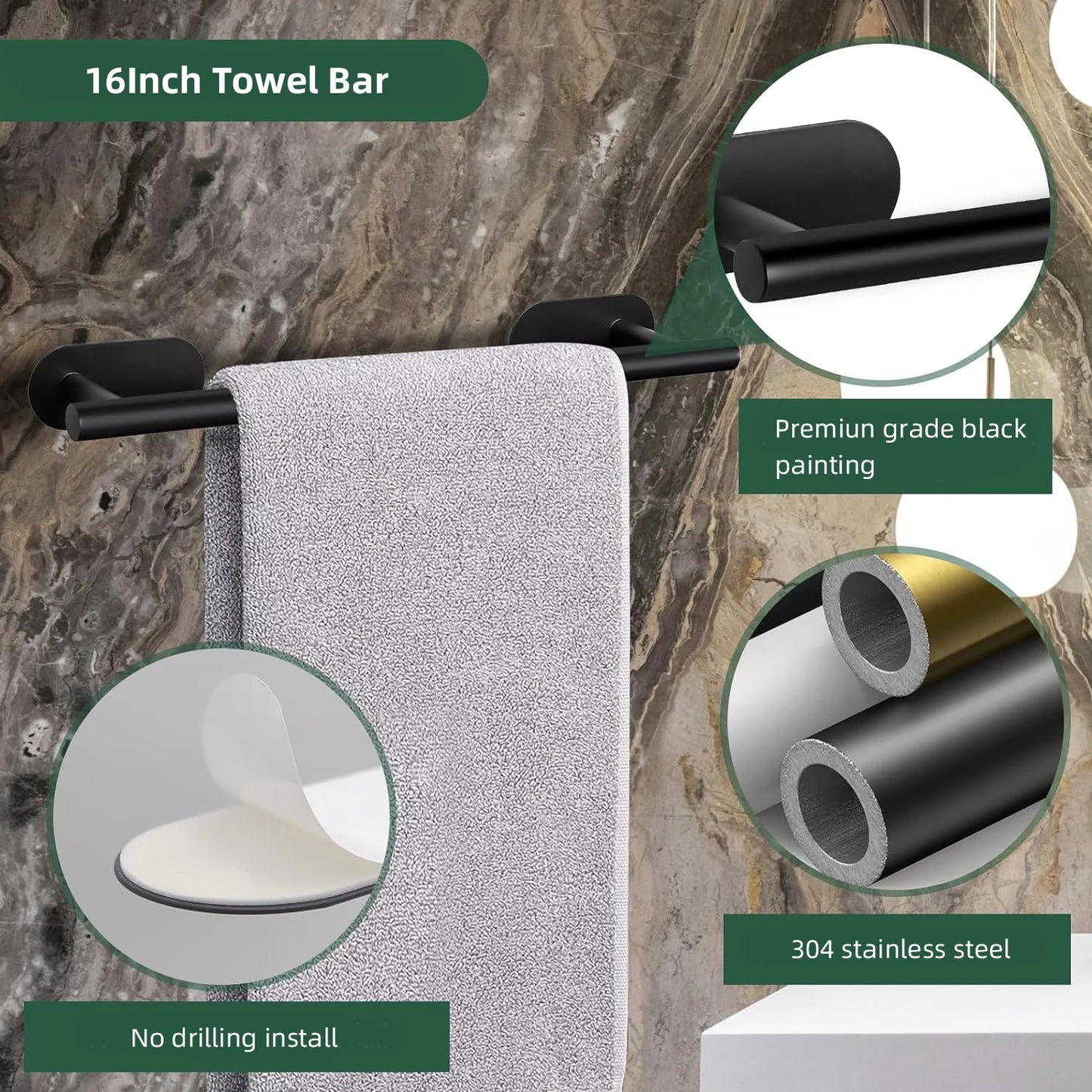 Bathroom Hardware Set Brushed Nickel Towel Bar Towel Ring Toilet Paper Holder