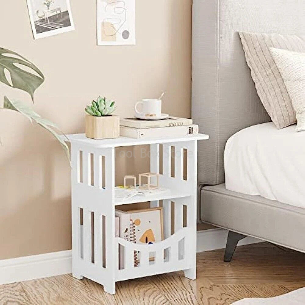 Bedside Table Cabinet Small Square Desks 2-Layers Bookshelf Sundries Holder Living Room
