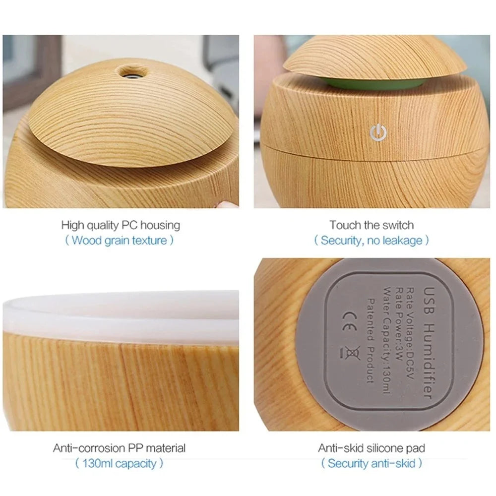 Electric Humidifier Air Aroma Diffuser Wood Ultrasonic