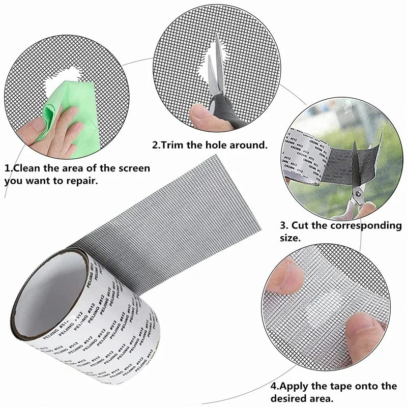 5x200cm Screen Repair Tape Window Door Waterproof Mosquito Net Patch Self-adhesive Super Fix Mesh Netting Broken Holes Tool
