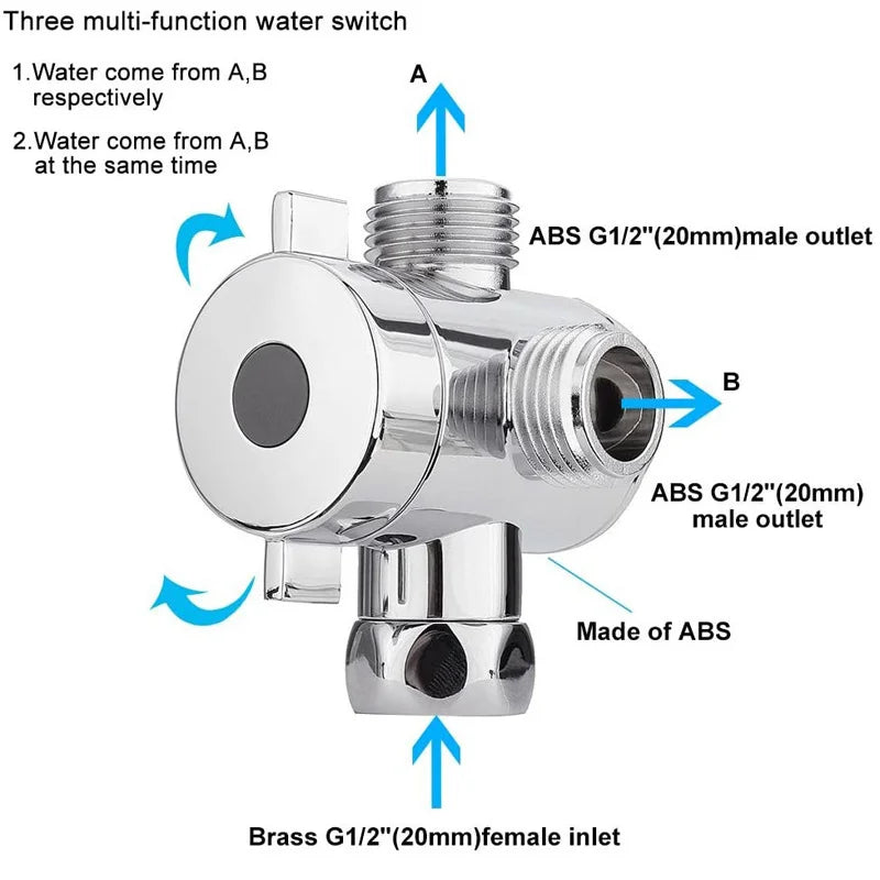 ABS Diverter Valve 1/2 Inch 3 Way Water Separator Shower Tee