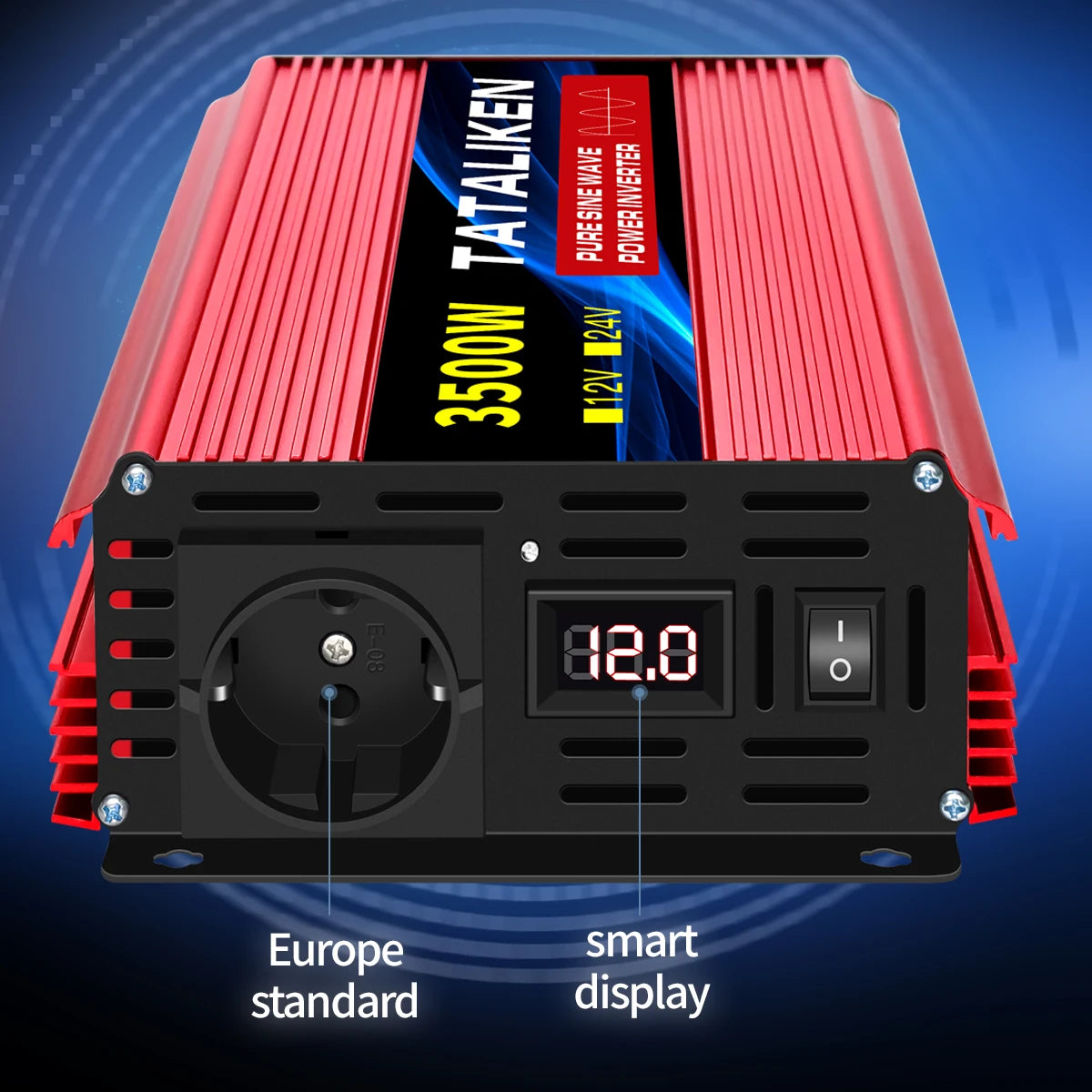 Inverter EU Socket Pure Sine WaveAuto Accessories DC 12V/24V to AC 220V Voltage Transfer Converter Charging Adapter LED Display