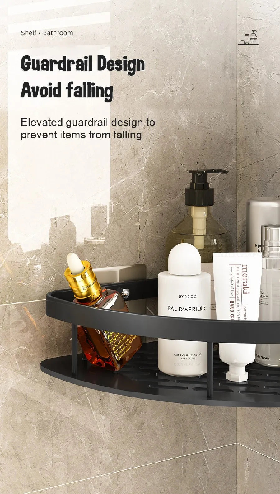 Non perforated Bathroom Shelf Floating Shelf for Wal Bathroom Corner Shelf wall