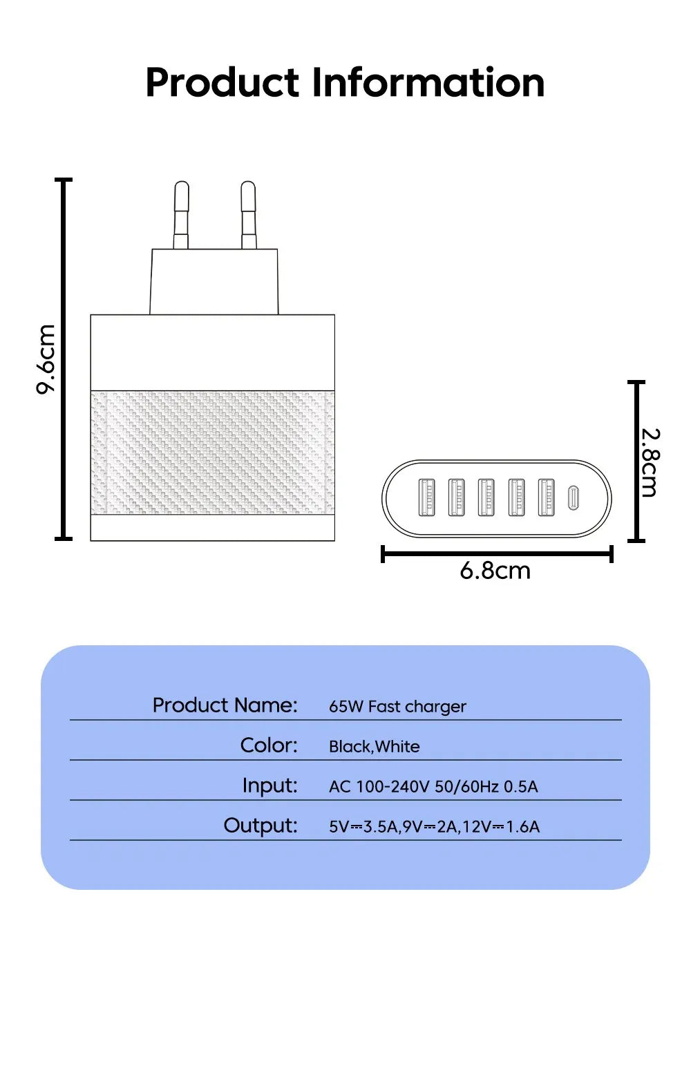 3.1A 5Ports USB Charger PD Charging Adapter For Xiaomi iPhone 13 Samsung Mobile Phone