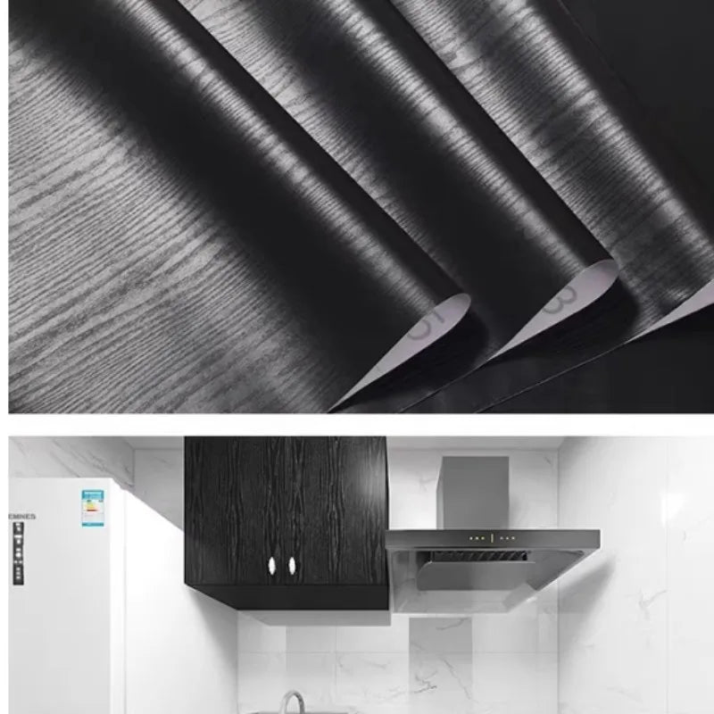 Black wood grain thickening wallpaper boeing film furniture kitchen