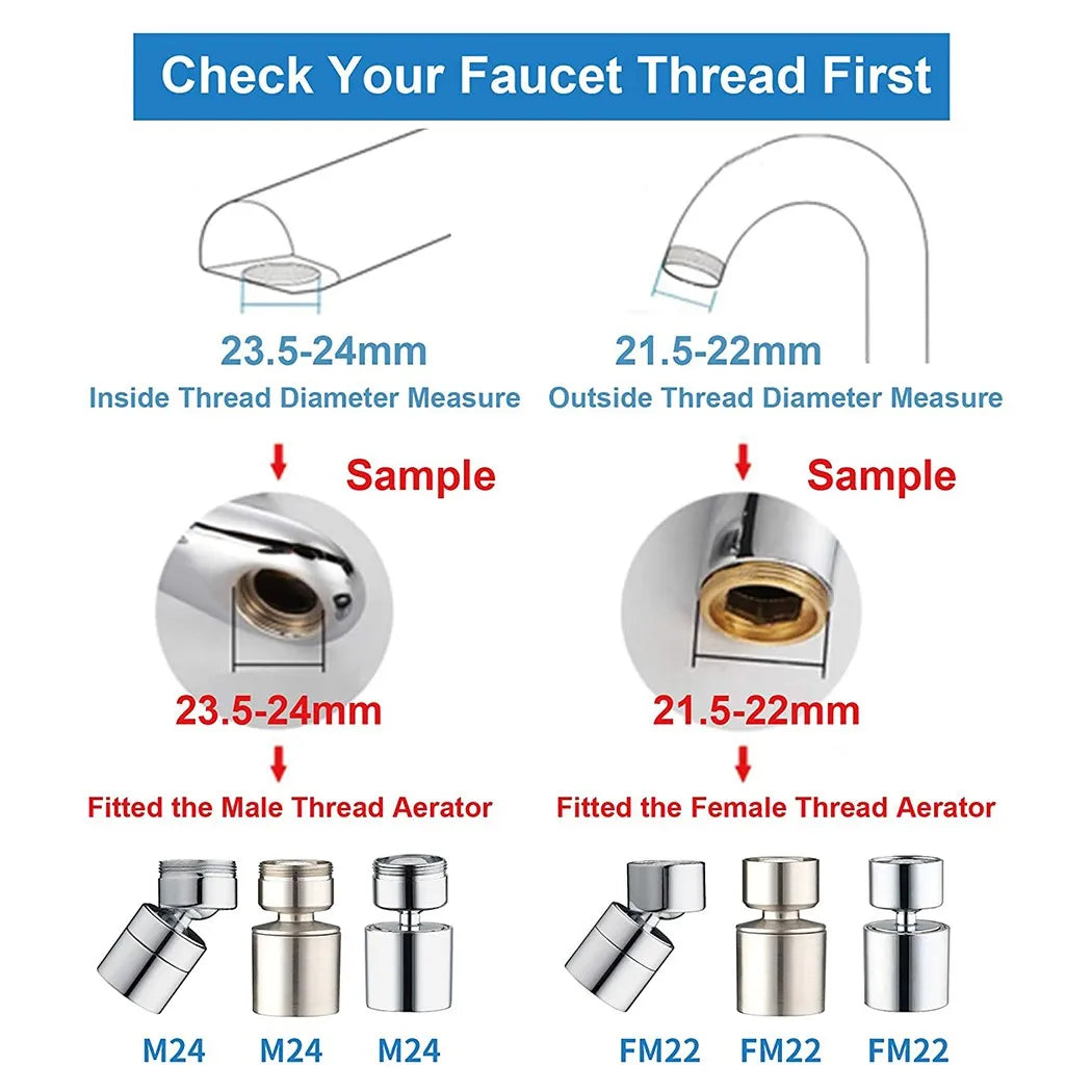 360° Rotary Kitchen Faucet Spray Head Filter washbasin Splash proof Adapter 2 Mode