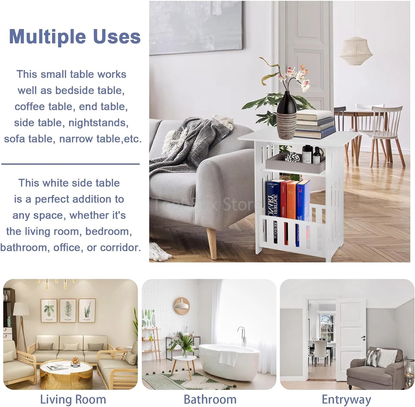 Bedside Table Cabinet Small Square Desks 2-Layers Bookshelf Sundries Holder Living Room