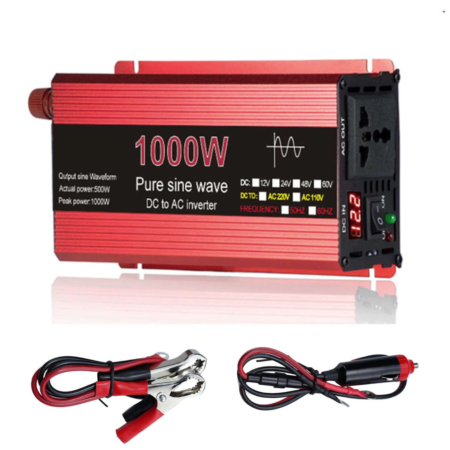 Pure Sine Wave Inverter DC 12V/24V To AC 110V/220V 1000W 1600W 2000W 2200W Portable Power Bank Converter Solar Inverter