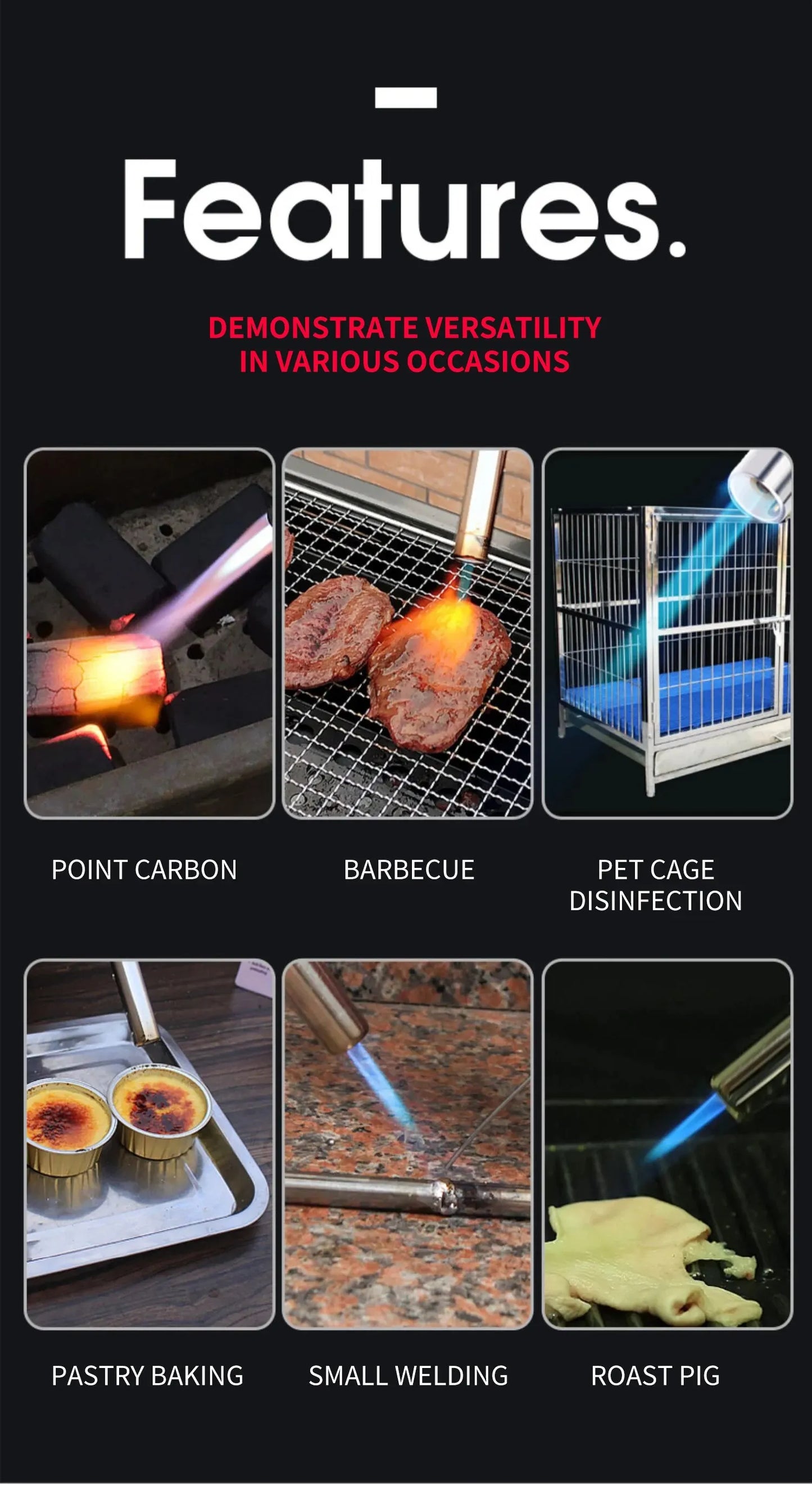 Gas Burner Flame Gas Torch Flame Gun Blow for BBQ Camping Cooking