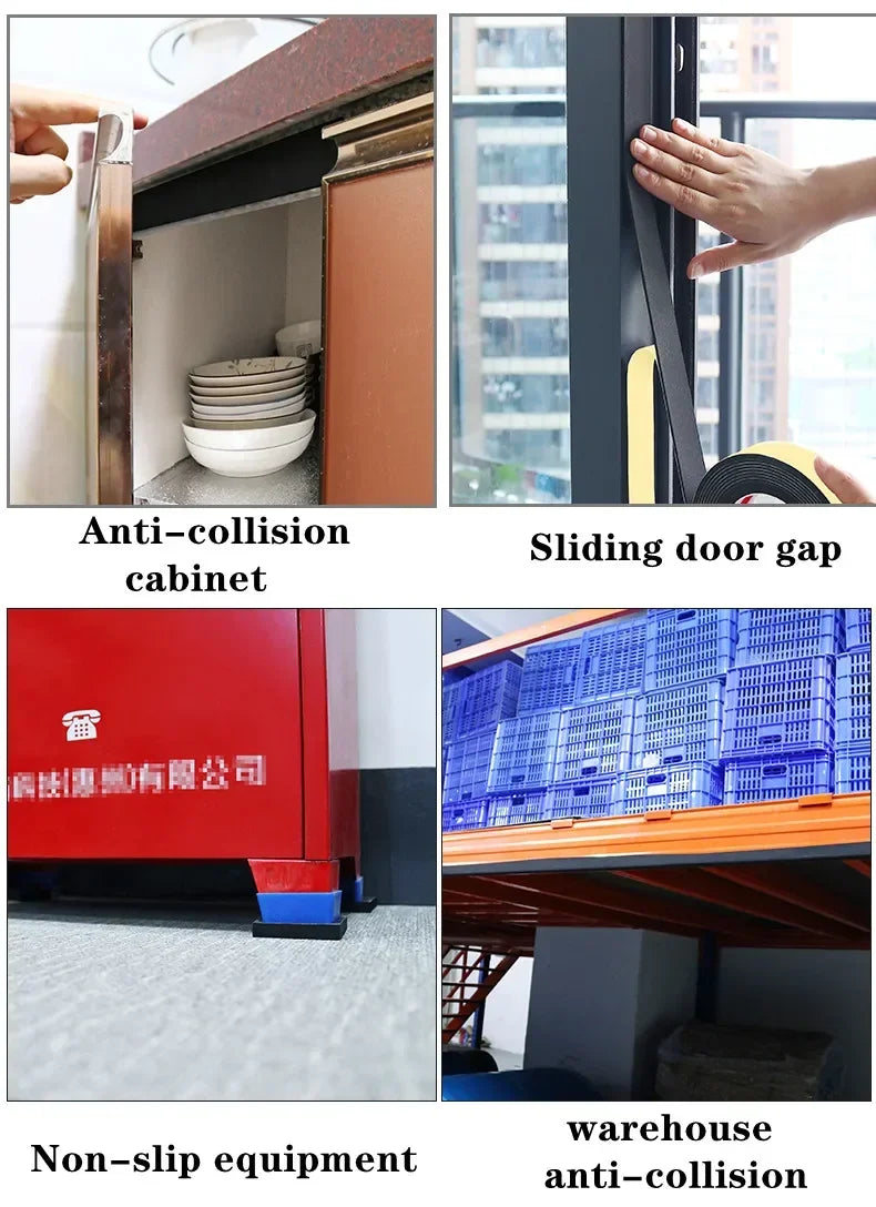 Black Rubber Sponge Door Window Seal Strip Waterproof Soundproof Self Adhesive Anti-collision Pad EVA Foam Single Sided Tape