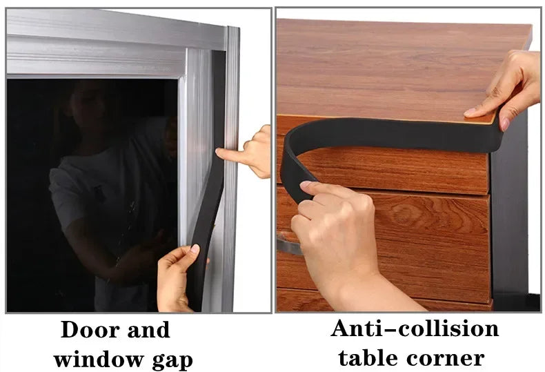 Black Rubber Sponge Door Window Seal Strip Waterproof Soundproof Self Adhesive Anti-collision Pad EVA Foam Single Sided Tape