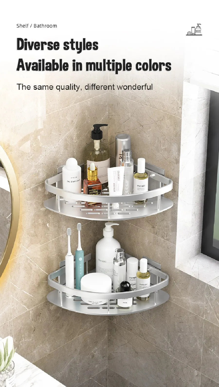 Non perforated Bathroom Shelf Floating Shelf for Wal Bathroom Corner Shelf wall