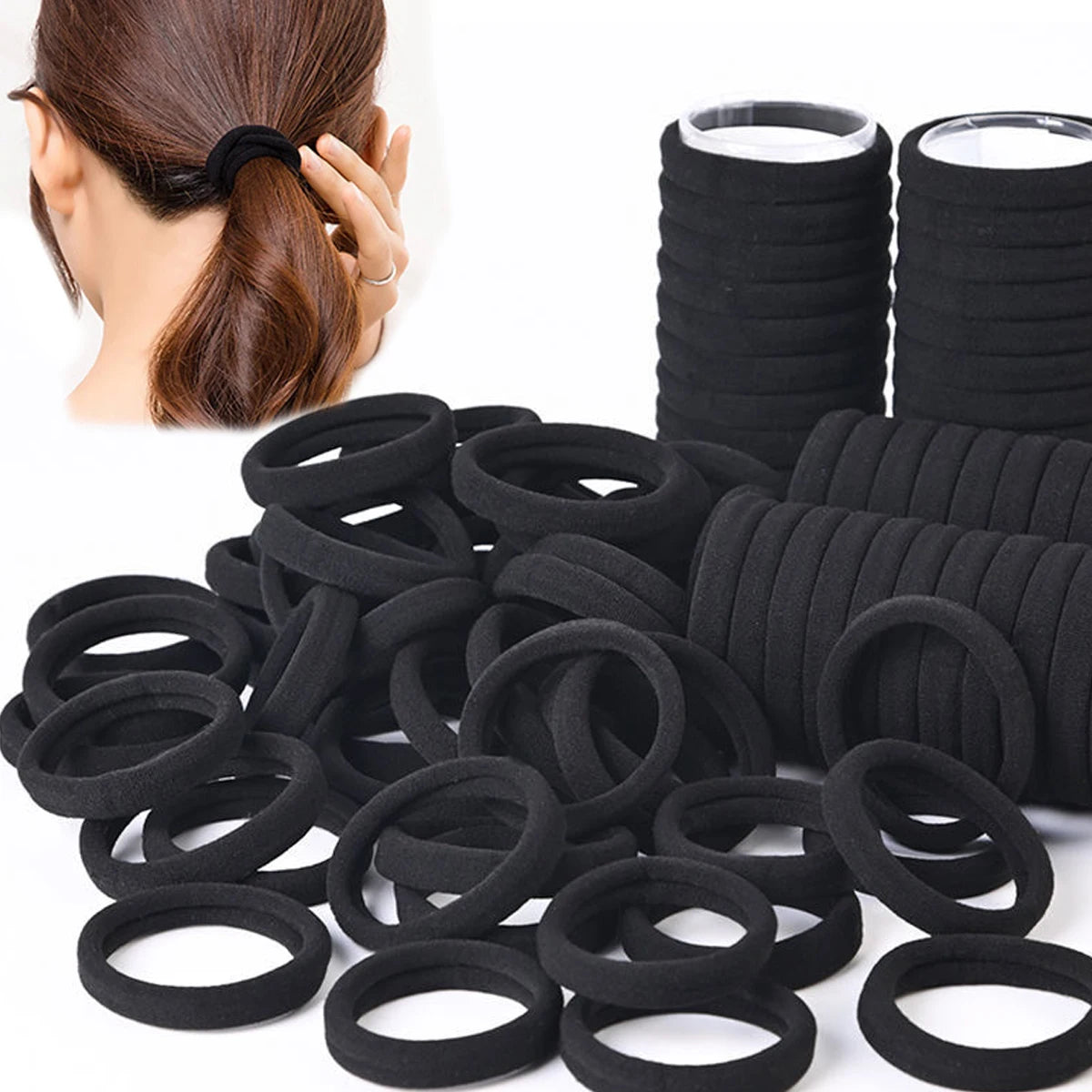 50/100pcs Black Hair Bands for Women Girls Hairband High Elastic Rubber