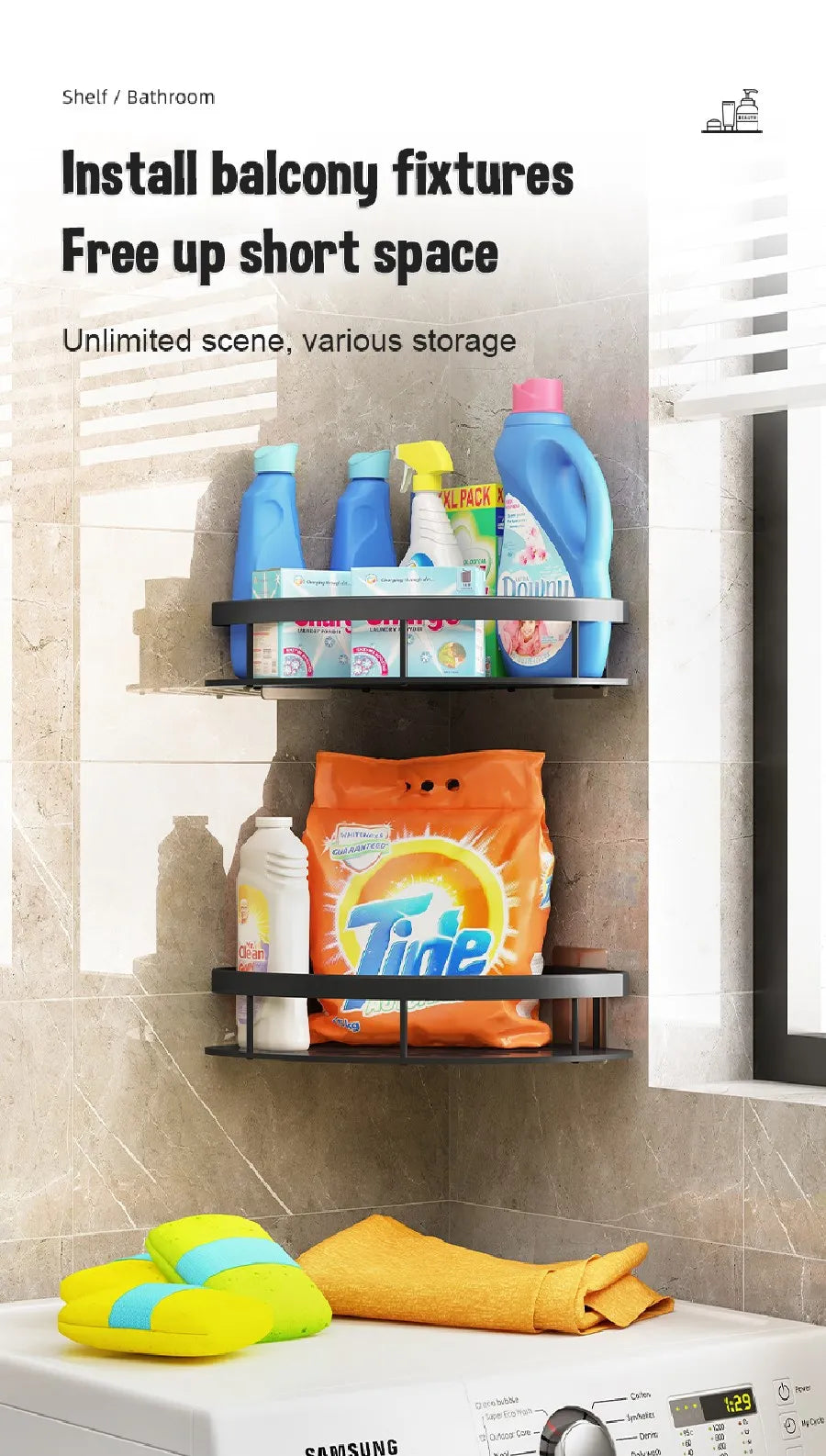 Non perforated Bathroom Shelf Floating Shelf for Wal Bathroom Corner Shelf wall