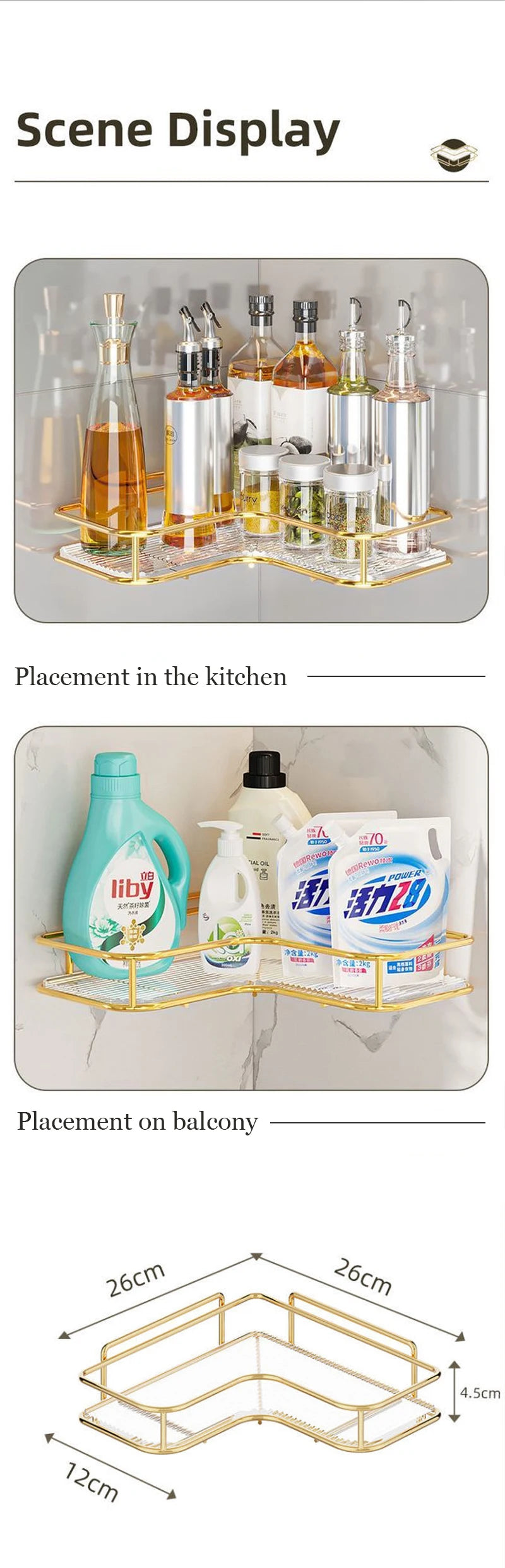 Luxury Acrylic Bathroom Shelf without Drilling Corner