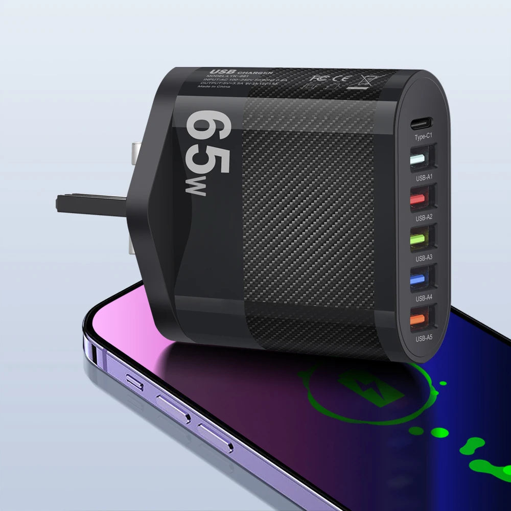 3.1A 5Ports USB Charger PD Charging Adapter For Xiaomi iPhone 13 Samsung Mobile Phone